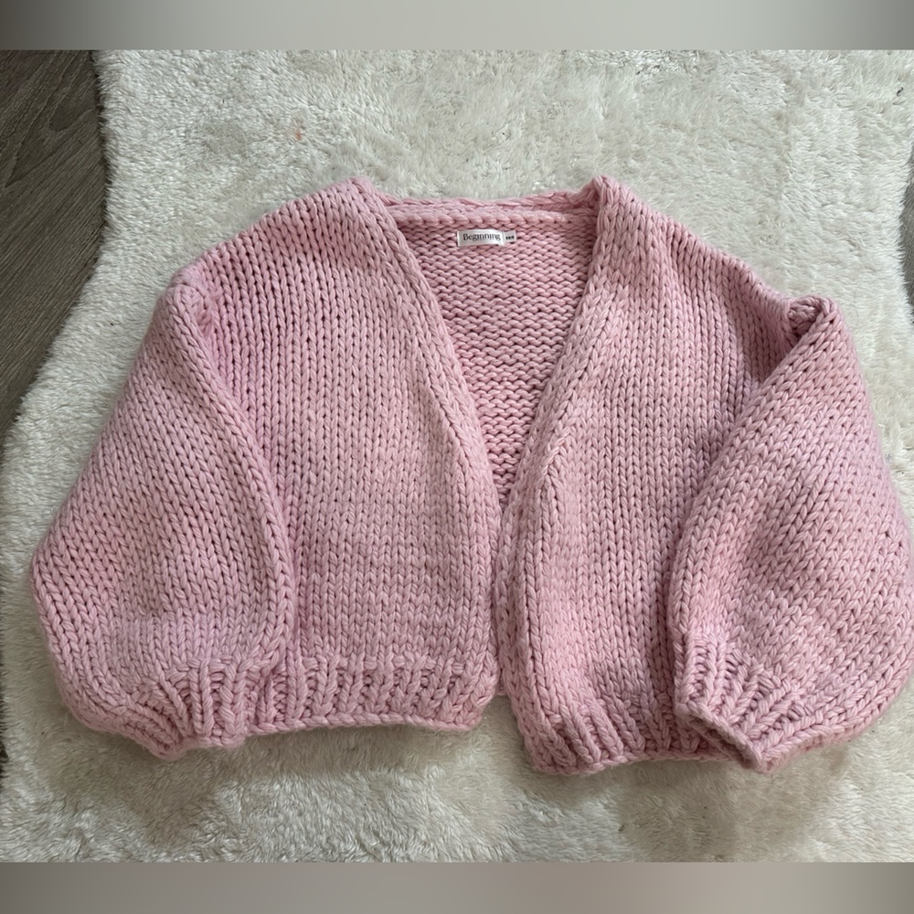 Beginning Boutique Pale Pink Chunky Knit Open Cardigan